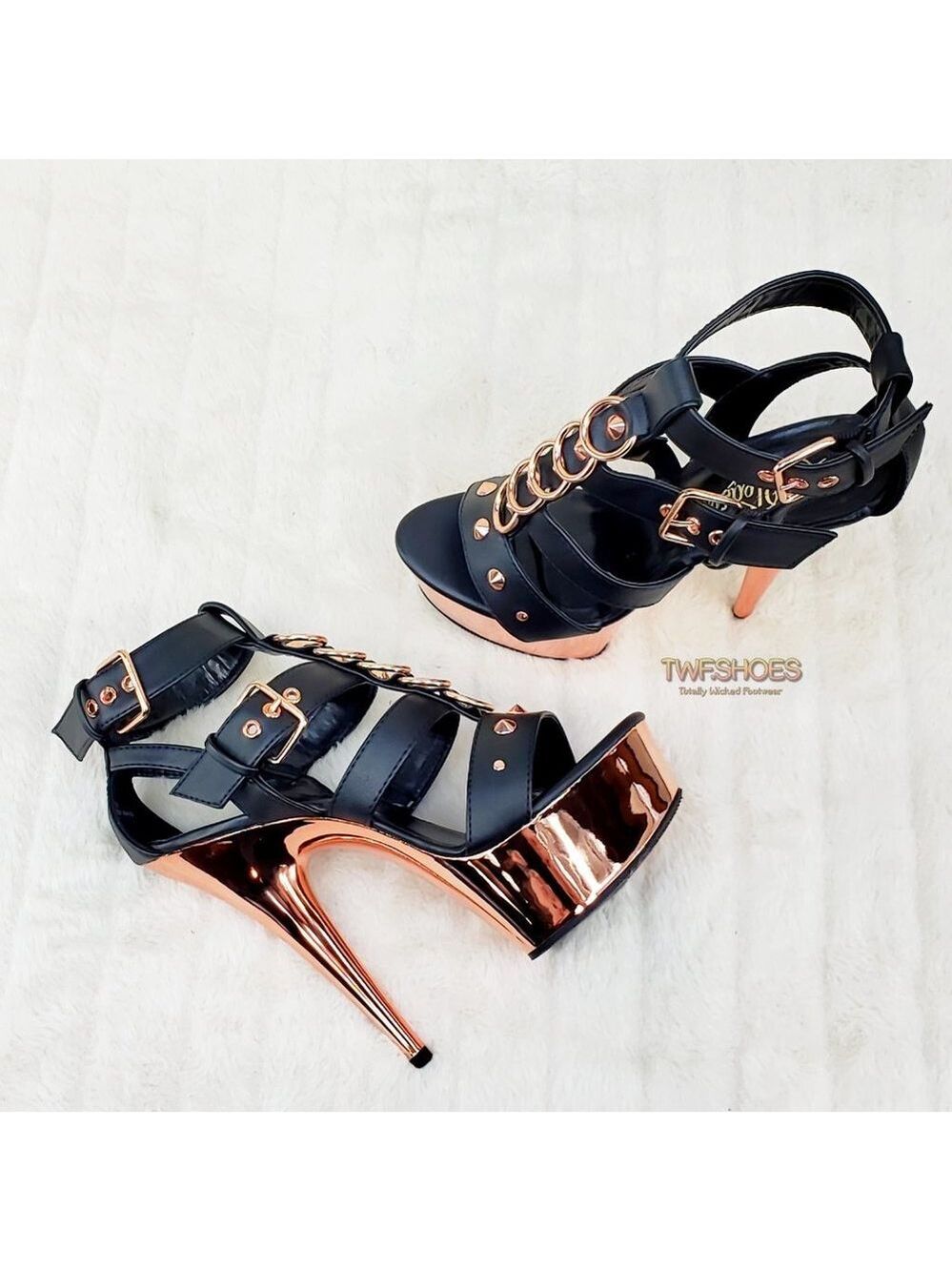 Delight 658 Rose Gold High Heel Platform Cage Sandals Shoes - Picture 7 of 14